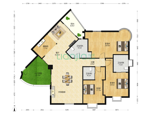金秋豪园 3室1厅3卫 221平方