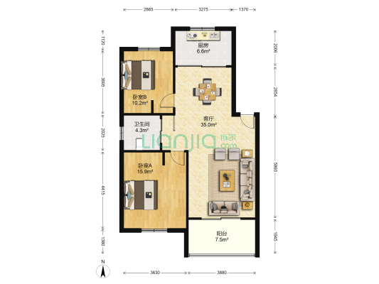 江帆花苑东区 2室1厅1卫 97平方