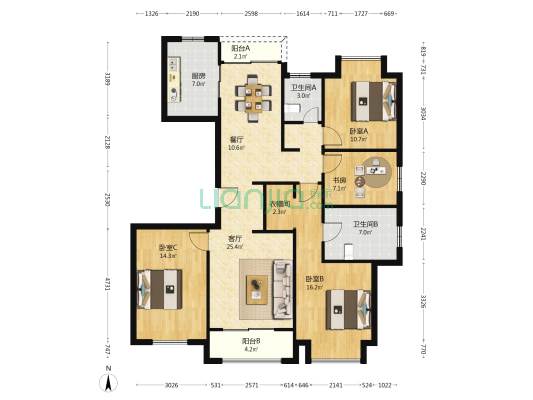 宝能·公馆1288 4室2厅2卫 143平方