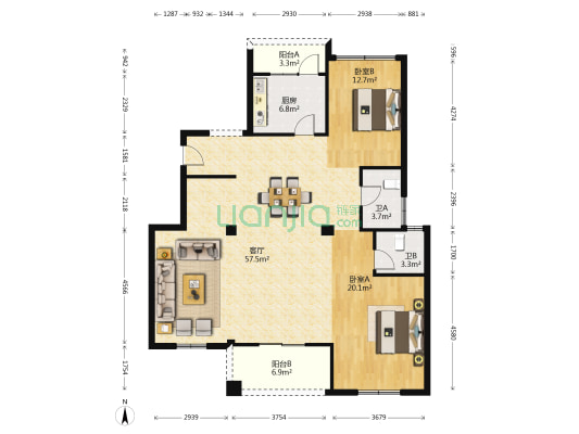 蓝波湾 2室1厅2卫 141平方