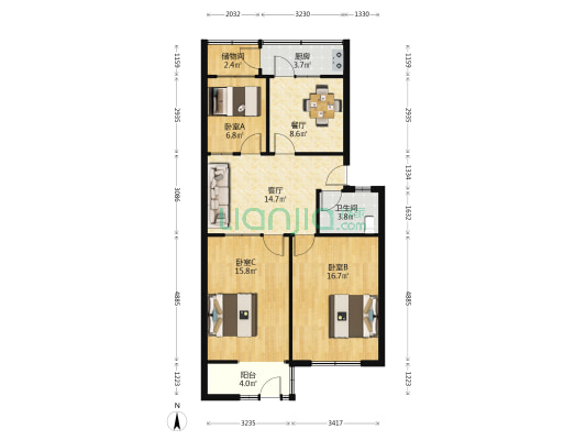 中国银行宿舍(莱芜区) 3室2厅1卫 85平方
