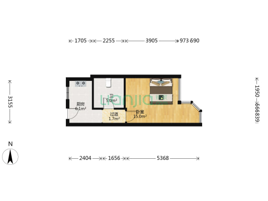 江城公寓 1室0厅1卫 43平方