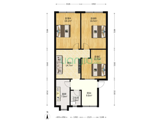赣东北大道25号 3室1厅1卫 79平方