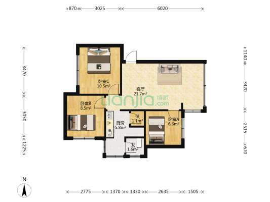 沙冲南路8号 3室1厅1卫 68平方