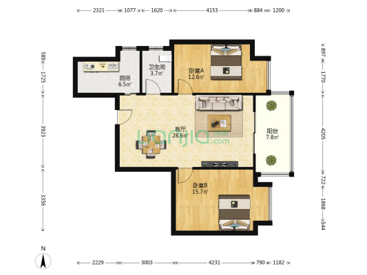 鹭江海景花园二期 2室1厅1卫 90平方