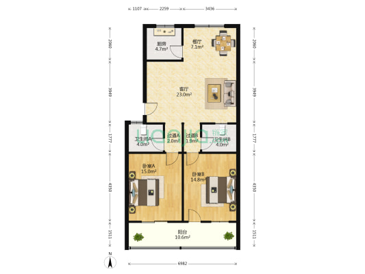 茅盾东路216号 2室2厅2卫 104平方