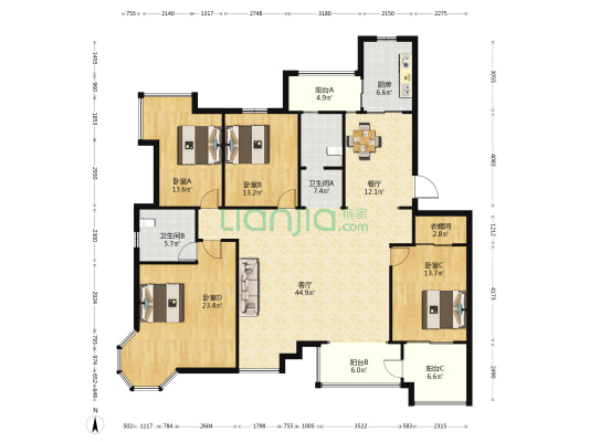丽景华都西区 4室2厅2卫 195平方
