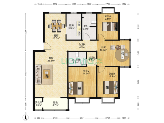 金明花园 4室2厅2卫 150平方