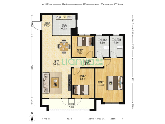 万科墨翠府 3室1厅2卫 123平方