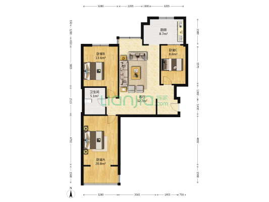 新源小区 3室1厅1卫 110平方