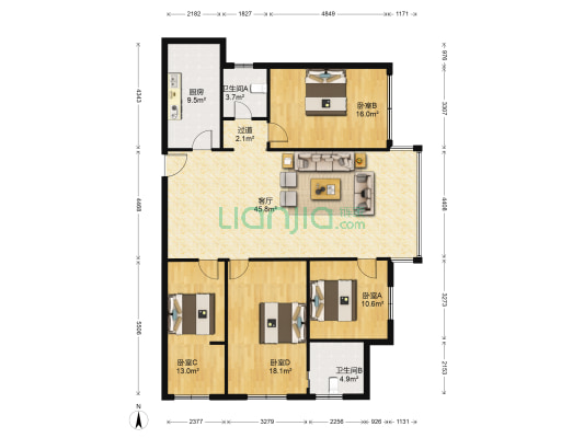 名士大厦 4室1厅2卫 150平方