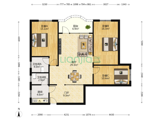新兴楼 3室1厅2卫 125平方