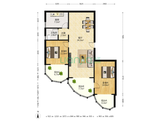 建安商住楼 2室1厅1卫 112平方