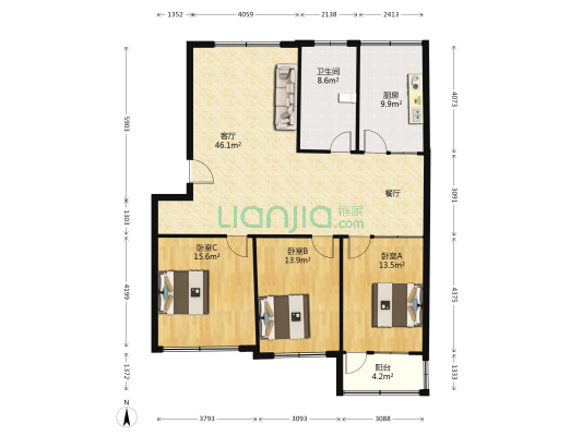 潍坊高新区华银小区 3室1厅1卫 122平方