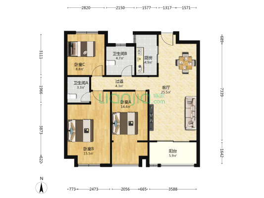 睢宁金泰尚城 3室1厅2卫 114平方