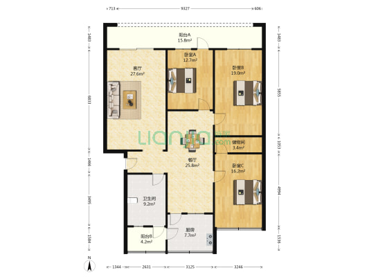 怡然街 3室2厅1卫 144平方