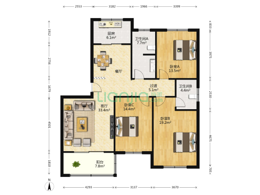 将官池镇政府家属院 3室1厅2卫 136平方