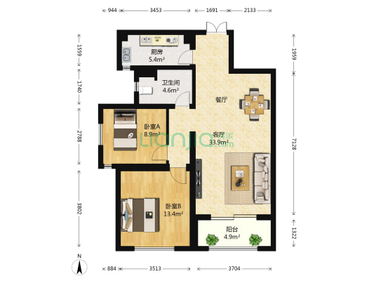 万科魅力之城 2室1厅1卫 88平方