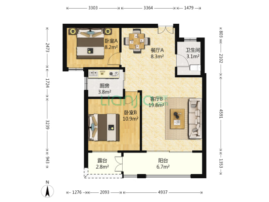 泰山·新兴园 2室2厅1卫 87平方