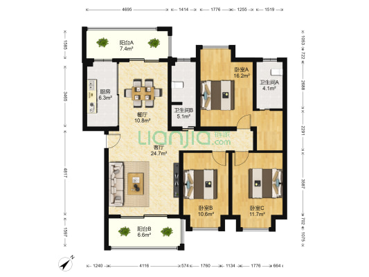 顺鸿一品尚城 3室2厅2卫 128平方