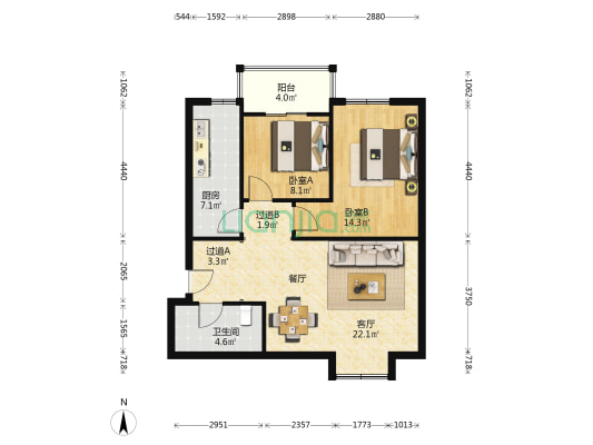 任家庄 2室1厅1卫 92平方