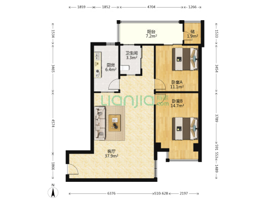湖景嘉苑 2室1厅1卫 123平方