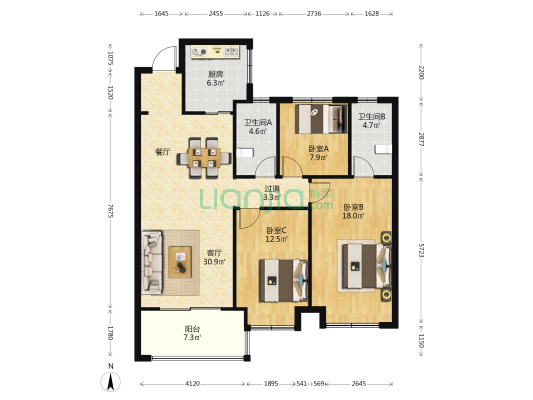 俊发城逸璟峰二期紫檀苑 3室1厅2卫 118平方
