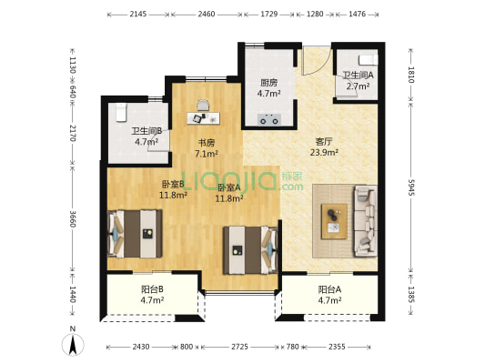 旭润和府 3室1厅2卫 87平方