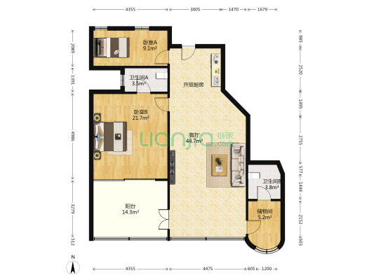 淮海大楼 2室1厅2卫 147平方