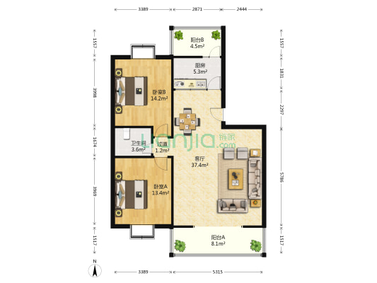 澳深天健园 2室1厅1卫 101平方