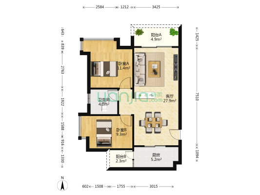 金泰华府 2室1厅1卫 84平方