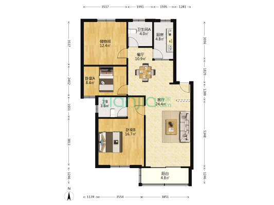 怡峰家园 2室2厅2卫 110平方