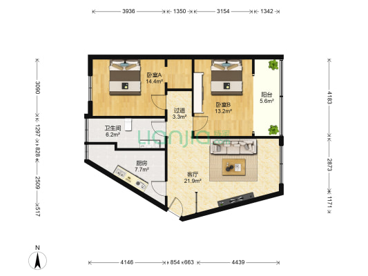 亨利城 2室1厅1卫 89平方