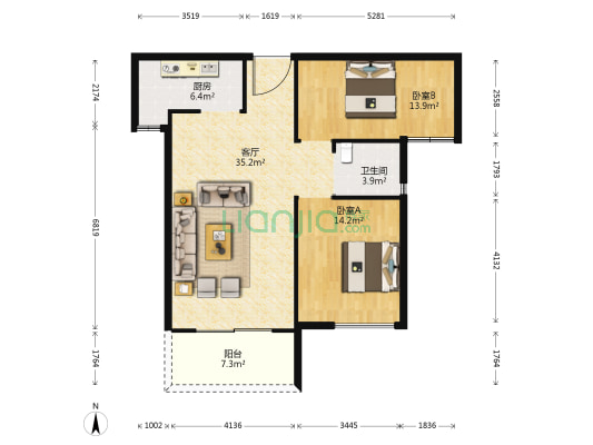 广盛嘉园 2室1厅1卫 104平方