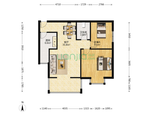 东安公寓 2室1厅1卫 88平方