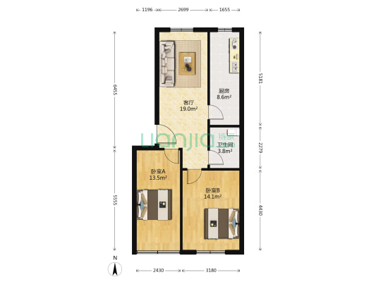 工商局宿舍(唐訾路) 2室1厅1卫 73平方