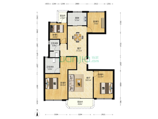 江明月朗园 4室2厅2卫 142平方