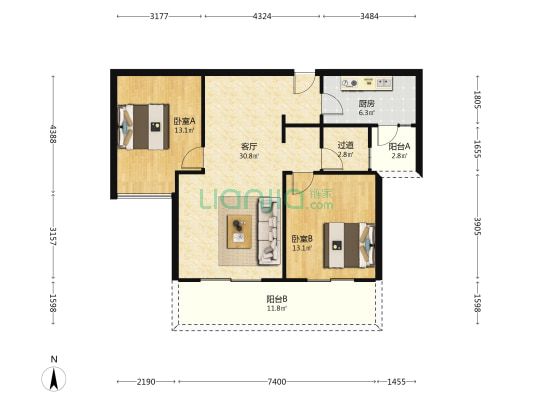 天府明珠 2室1厅0卫 95平方