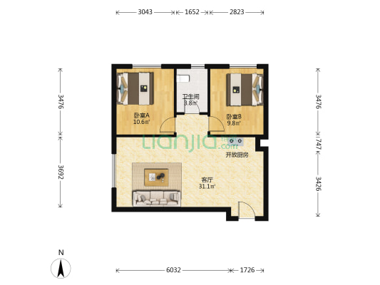 海泰都市汇 2室1厅1卫 88平方