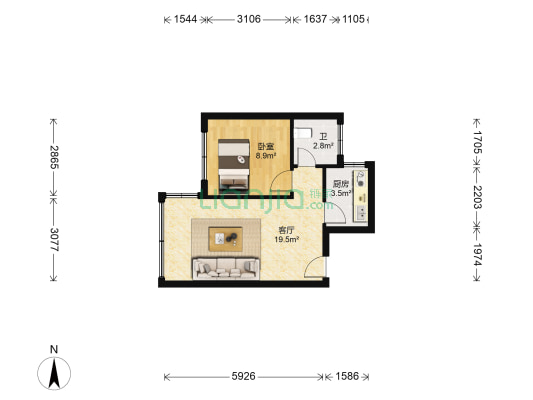 白鹤小区 1室1厅1卫 46平方