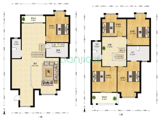 湘龙家园彩虹园 5室1厅3卫 208平方