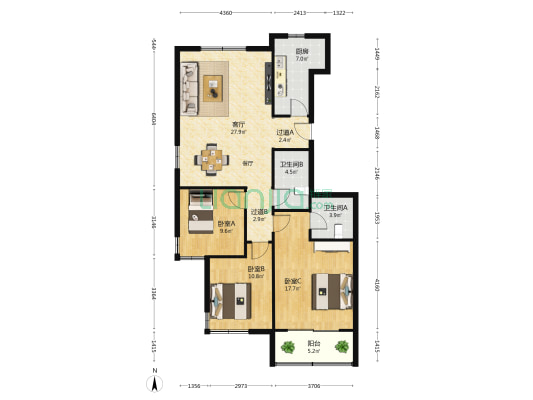 兴福佳苑 3室1厅2卫 125平方