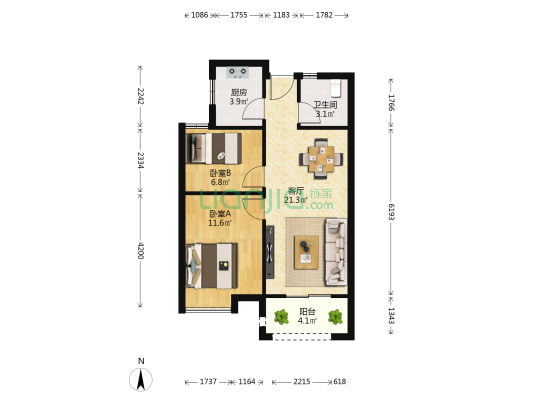 临湖社区祥园 2室1厅1卫 69平方