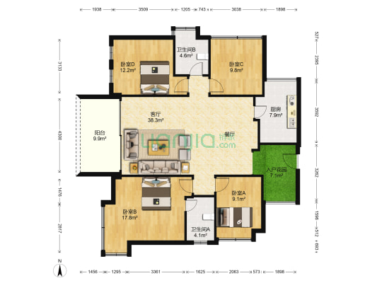 滨江公馆 4室1厅2卫 134平方