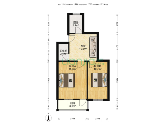 苏苑新村北区 2室1厅1卫 56平方