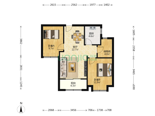 智慧金融城H区 2室1厅0卫 76平方