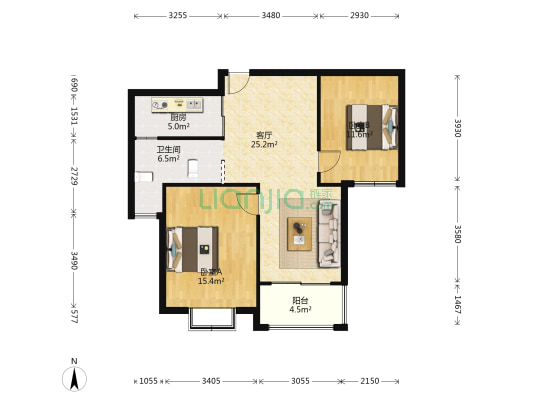 紫郡花园 2室1厅1卫 89平方