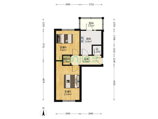绿化社区 2室0厅1卫 52平方