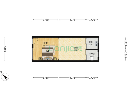 青春商务公寓 1室1厅1卫 50平方