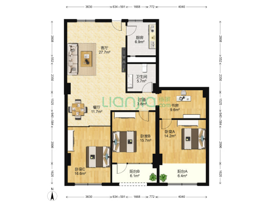 寰岛大厦 4室2厅1卫 145平方